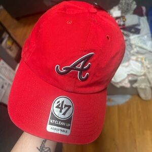 NWT Atlanta Braves Hat Cap Strap Back Blue Red Braves One Size MLB Baseball